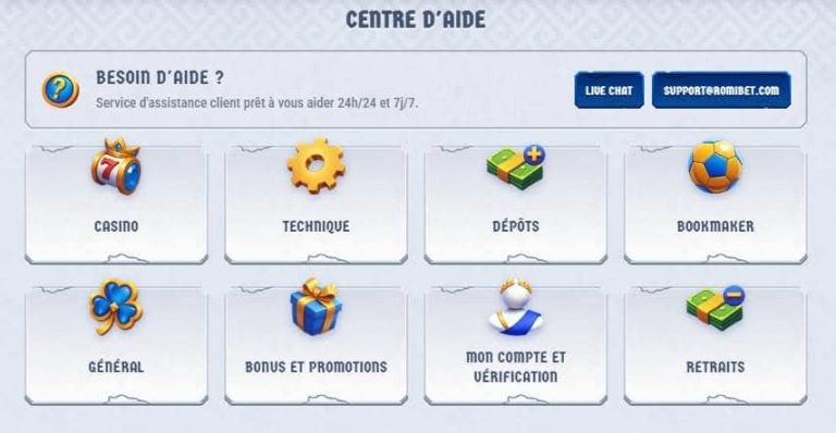 Romibet Casino support client